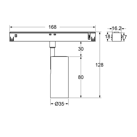 6W Schienenstrahler SpotON D35-schwarz für 48V Stromschienen