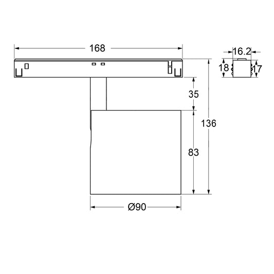 20W Schienenstrahler SpotON D90 schwarz für 48V Stromschienen