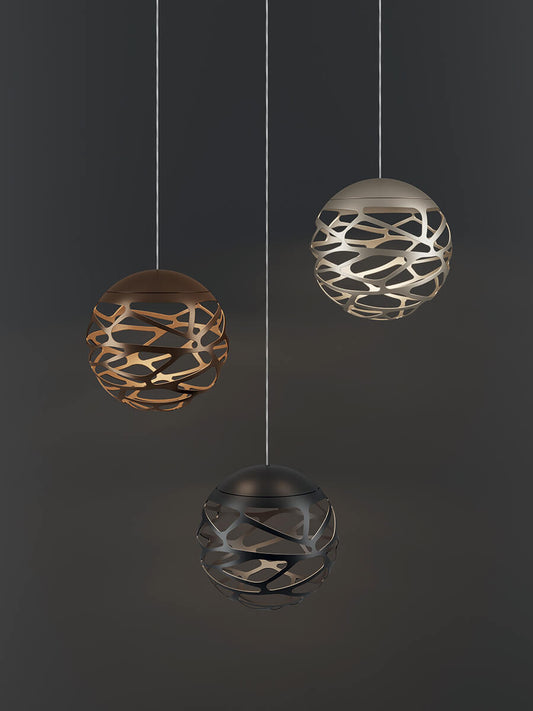 Kelly Cluster Lodes Pendelleuchte Metallkäfig Schwarz matt, Braun Natur und Champagner matt im Cluster