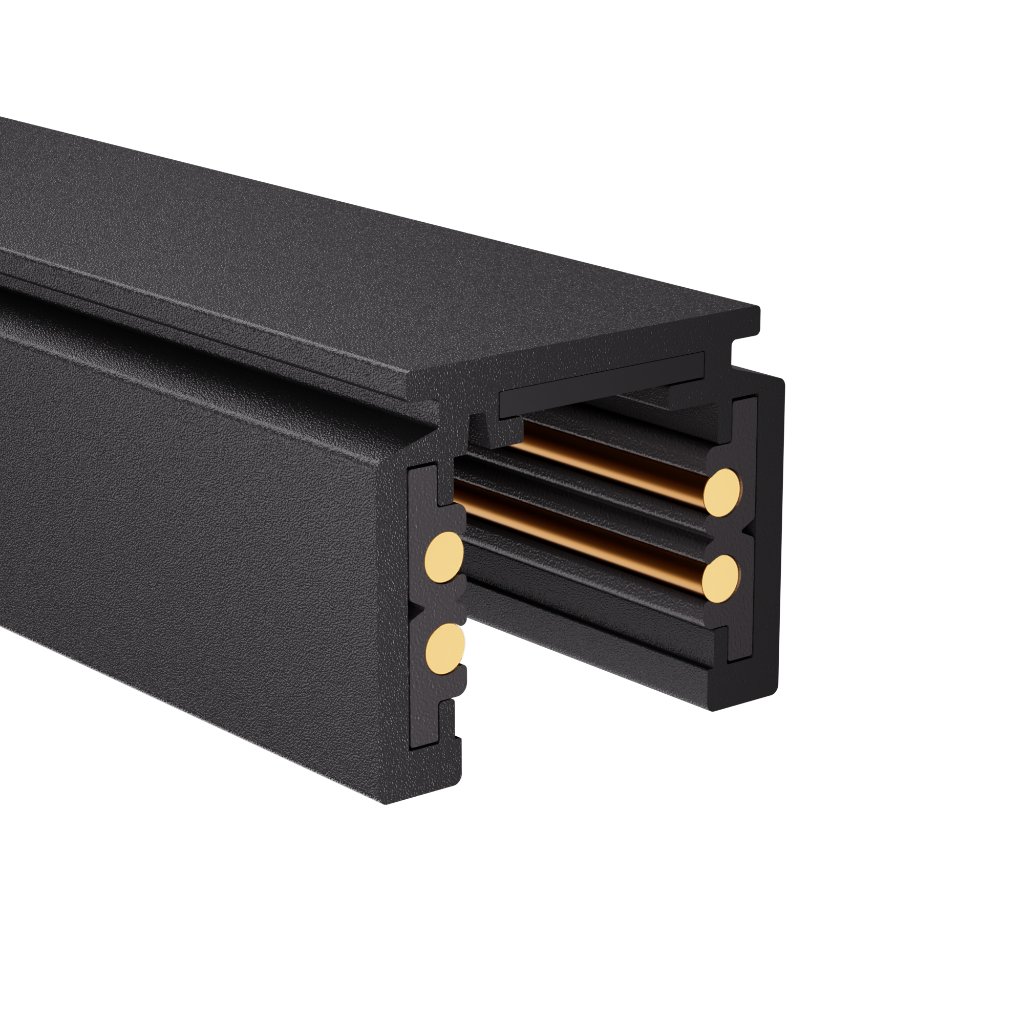 Stromschiene 48V MINI zur Aufbaumontage innoLED schwarze Stromschiene mit vergoldeten Kontaktstreifen