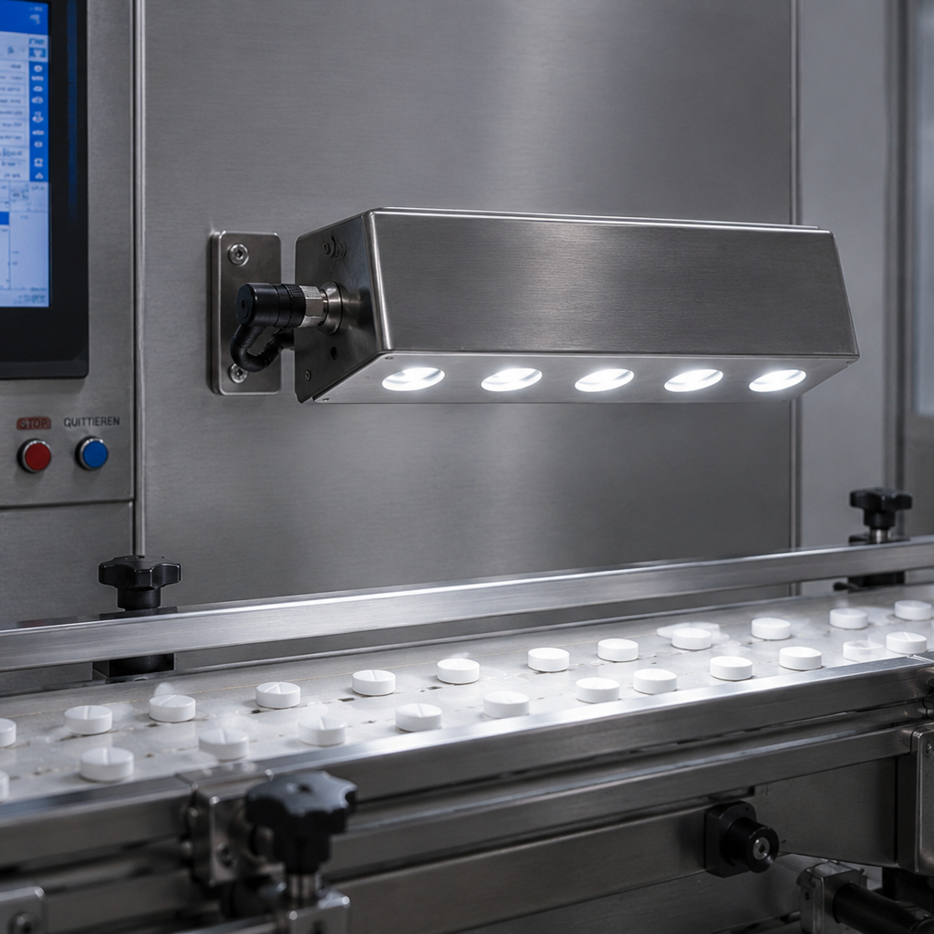 MS-5 eckig | V4A an Tablettiermaschine zur Beleuchtung von Scan- und Prüfzonen
