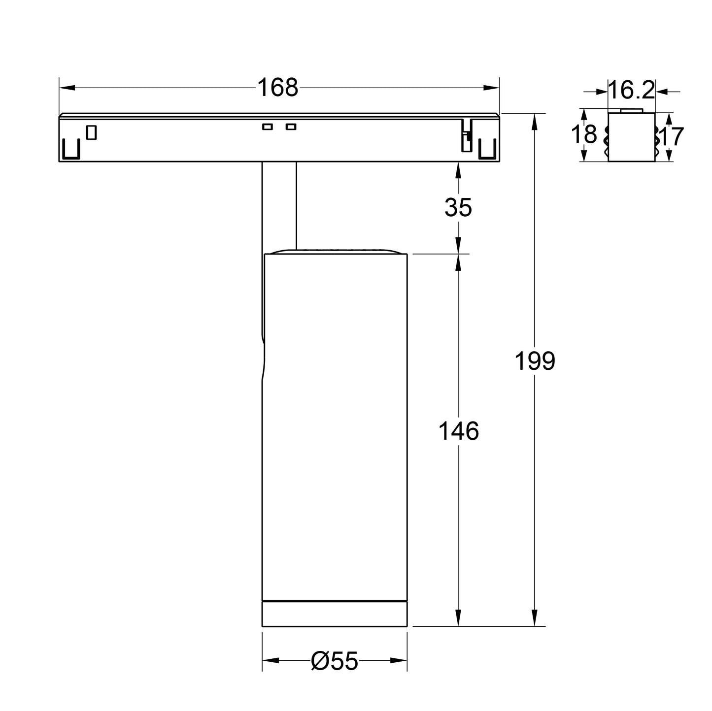12W Schienenstrahler Zoom D55 schwarz für 48V Stromschienen
