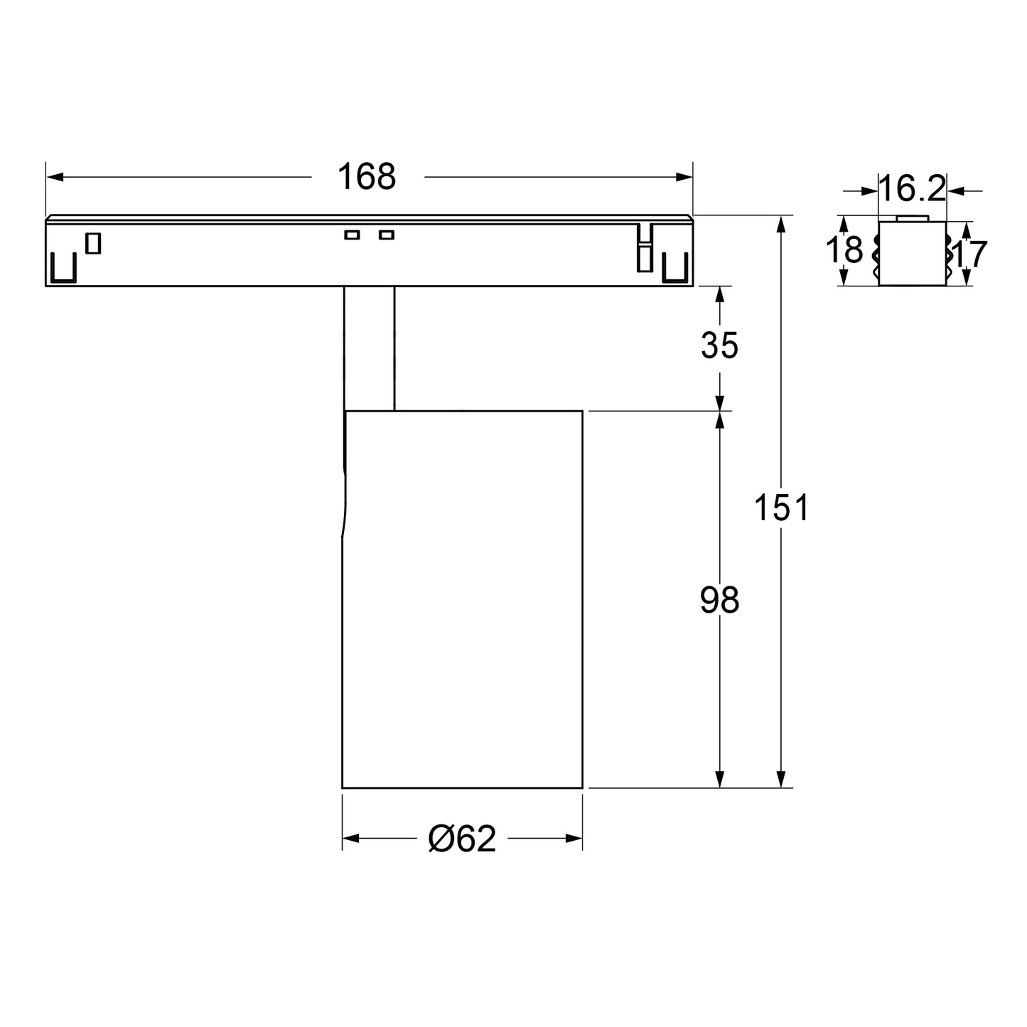 12W Schienenstrahler SpotON D62 weiß für 48V Stromschienen