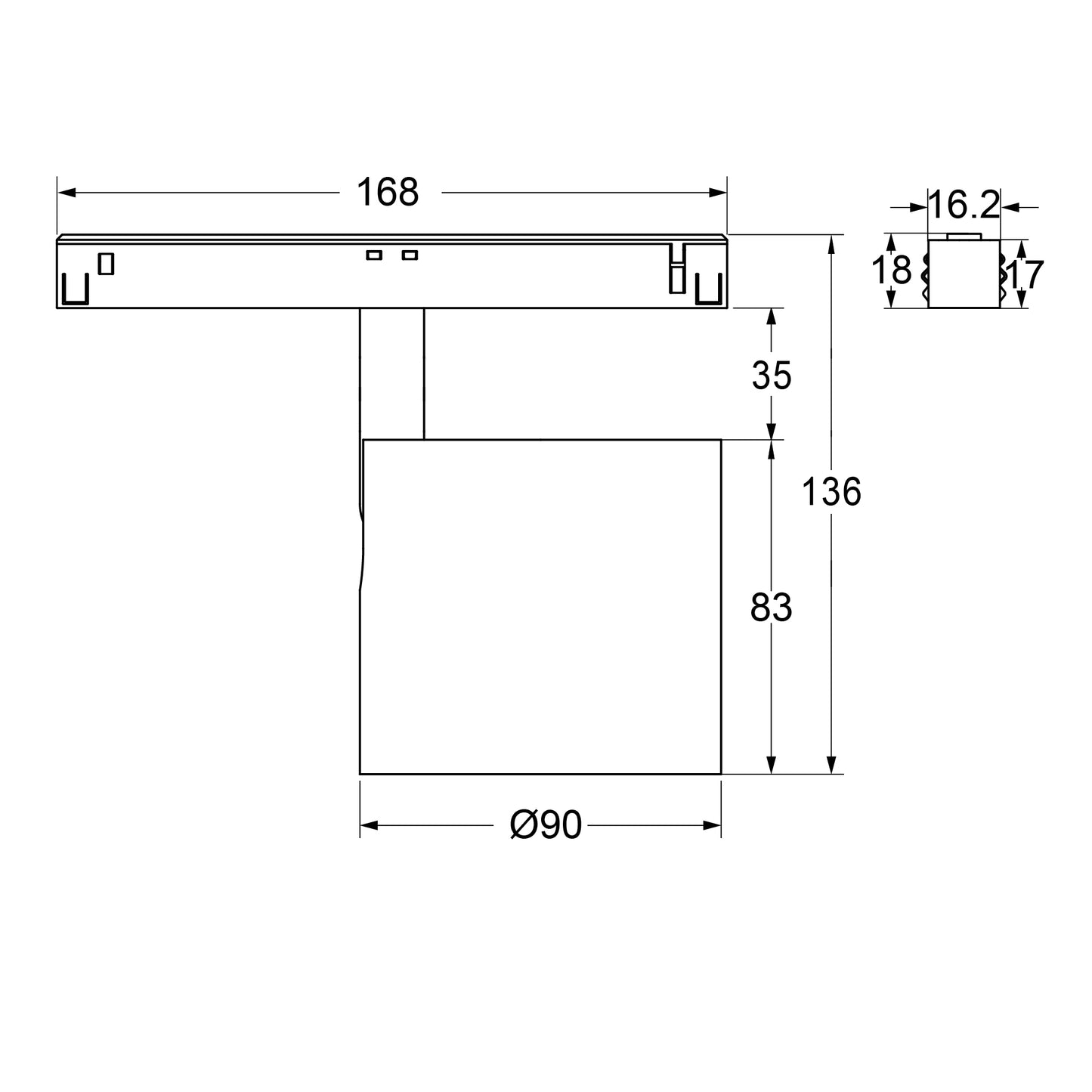 20W Schienenstrahler SpotON D90 schwarz für 48V Stromschienen