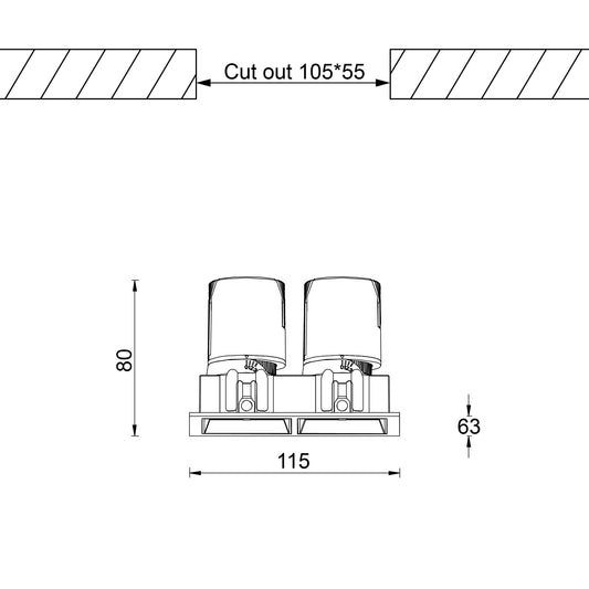 Einbaudownglight 2x6W in weiß