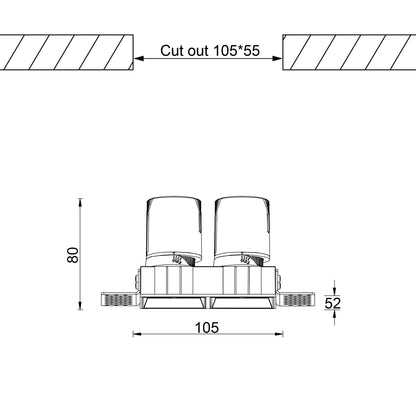 Einbaudownglight Randlos 2x6W in weiß