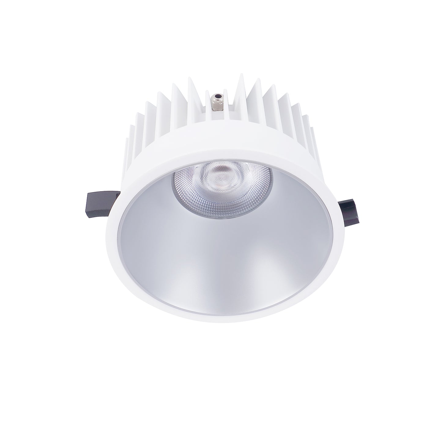 Einbaudownlight FOCO-R mit weißem Gehäuse und silbernem Reflektor