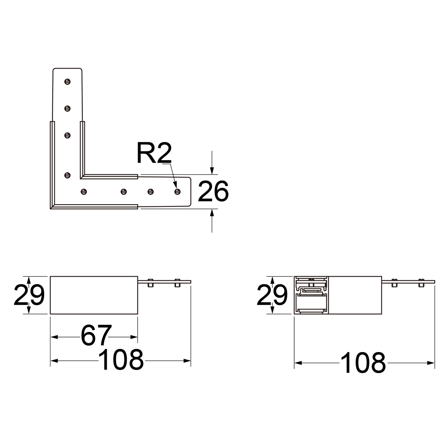 Horizontaler Eckverbinder für die Standard 48V Stromschiene