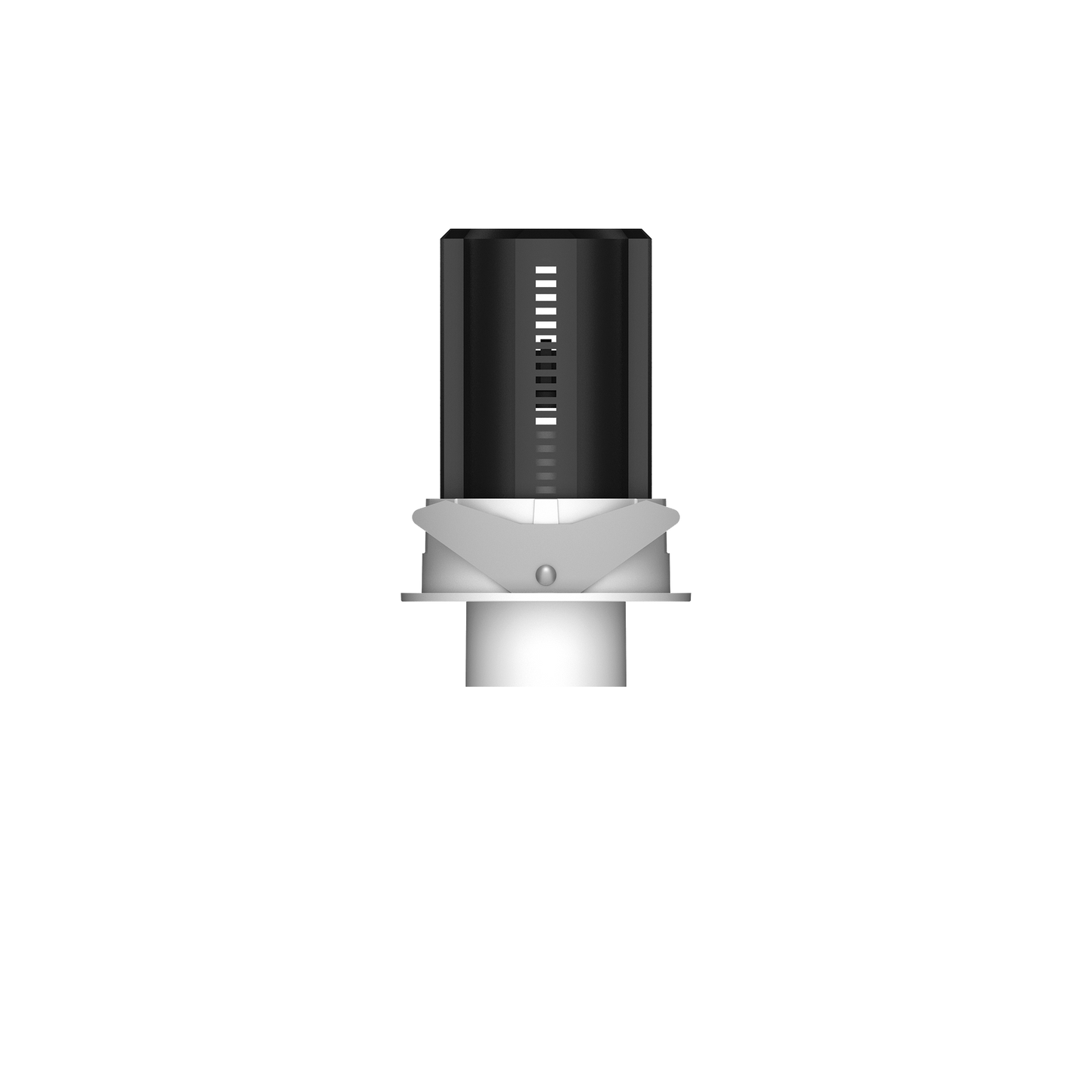 Einbaudownlight mit runder Blende in weiß mit halb eingelassenem zylinderförmigen Strahlerkopf