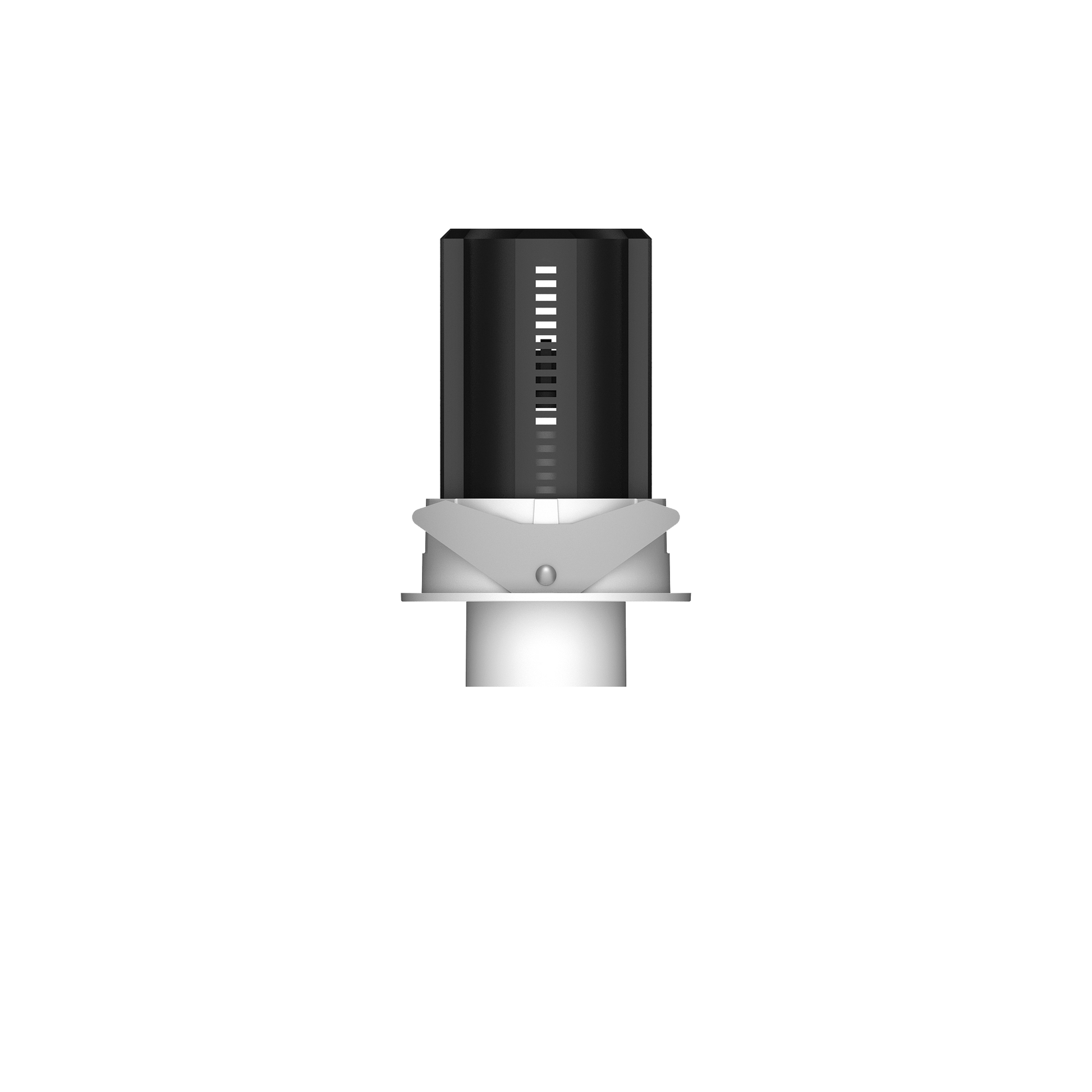 Einbaudownlight mit runder Blende in weiß mit halb eingelassenem zylinderförmigen Strahlerkopf