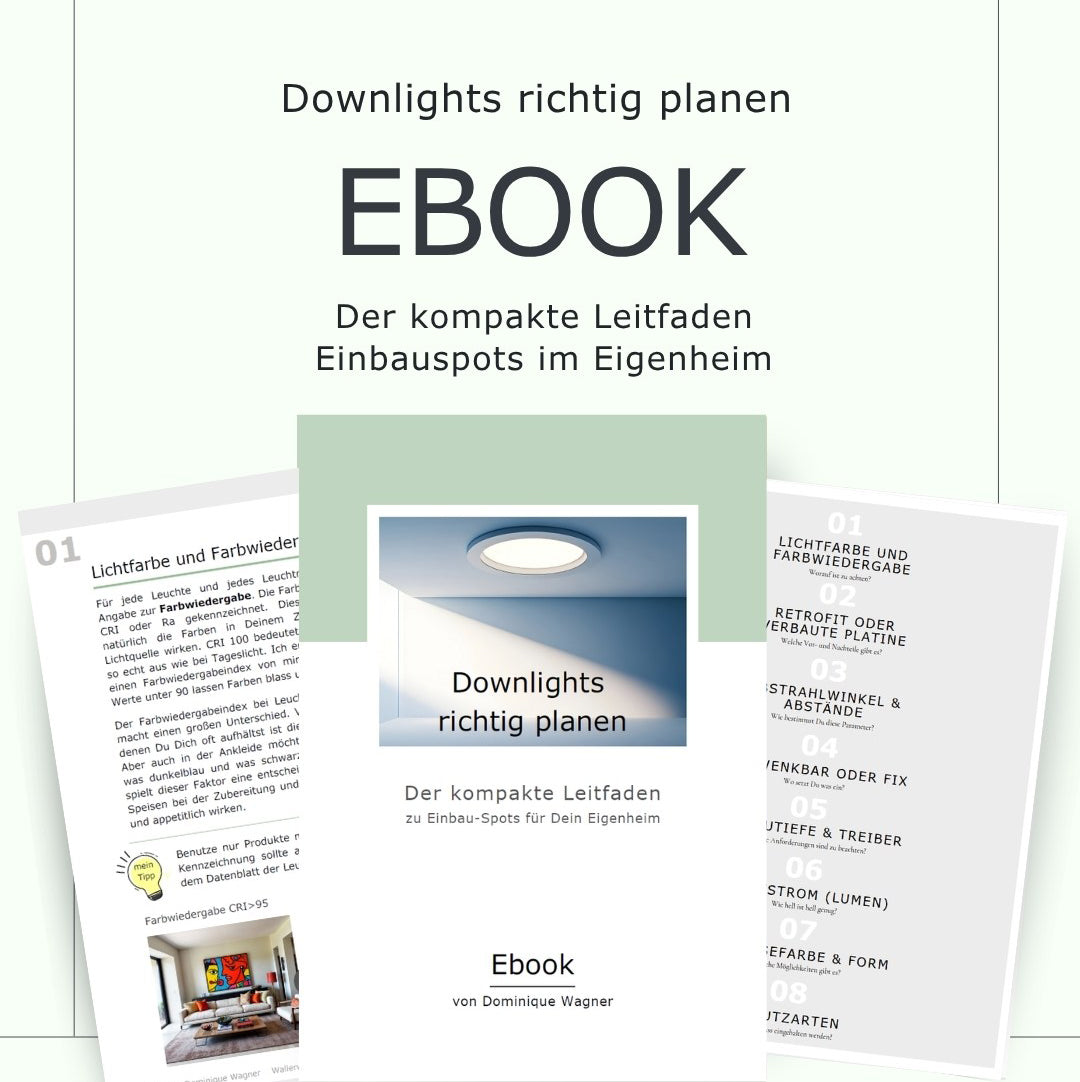 Ebook | Downlights richtig planen, der kompakte Leitfaden (PDF) raumlicht PDF-Ratgeber mit grünem Cover