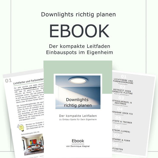 Ebook | Downlights richtig planen, der kompakte Leitfaden (PDF) raumlicht PDF-Ratgeber mit grünem Cover